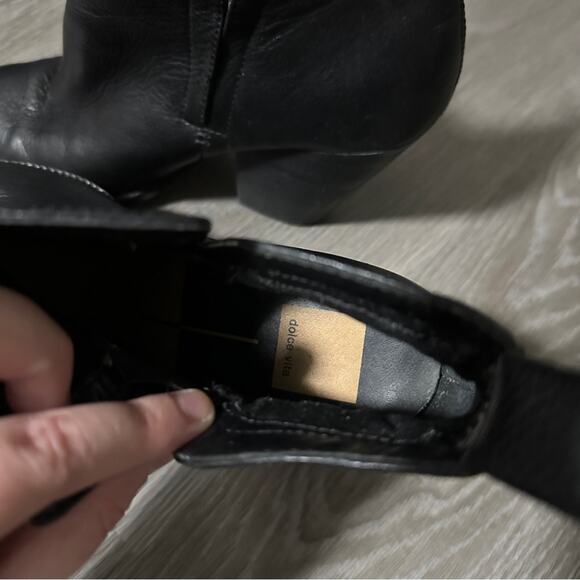 Dolce Vita DV Black Leather Side Zip Block Heeled Booties Size 9 - Picture 6 of 14